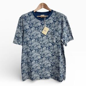Faherty Tropical Print Cotton T Shirt Blue White Mens Medium NWT